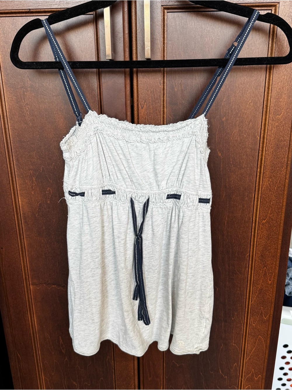 Vintage Y2K Abercrombie & Fitch Gray Navy Ribbon Smocked Babydoll Cami Top XS